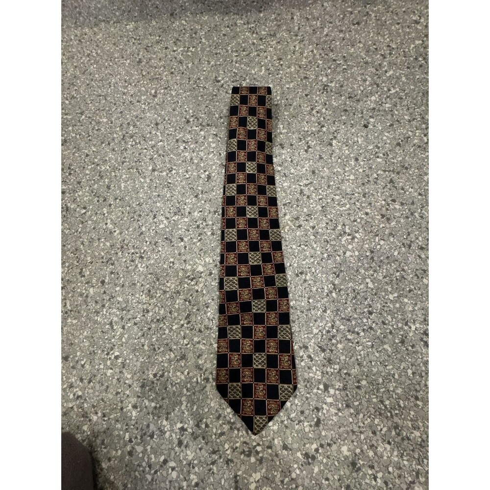 Brooks Brothers Silk Necktie Geometric Checkered Pattern Made in USA